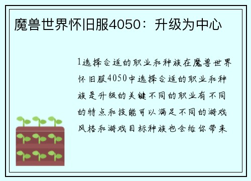 魔兽世界怀旧服4050：升级为中心